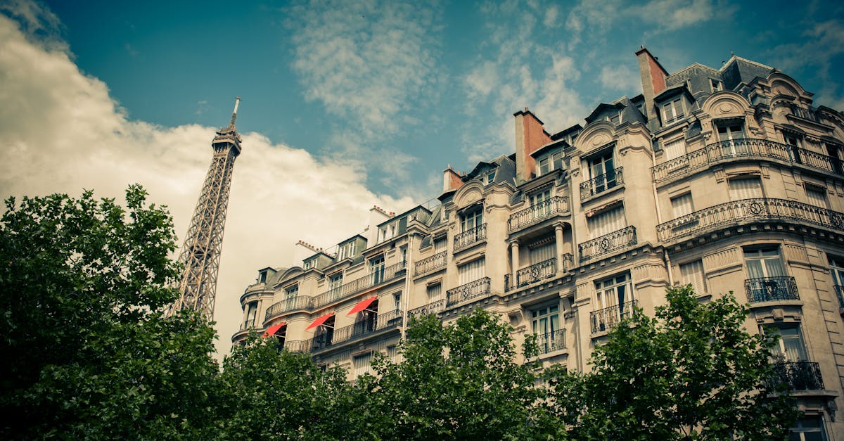 Parisian street with Eiffel Tower in the distance
